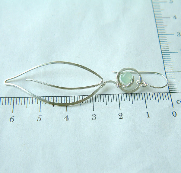 Silver Long Leaf Earrings, Aventurine