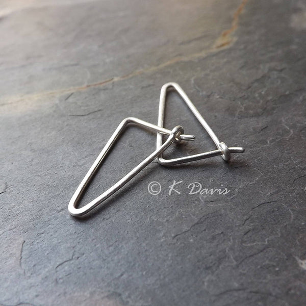 silver triangle hoops with brushed finish